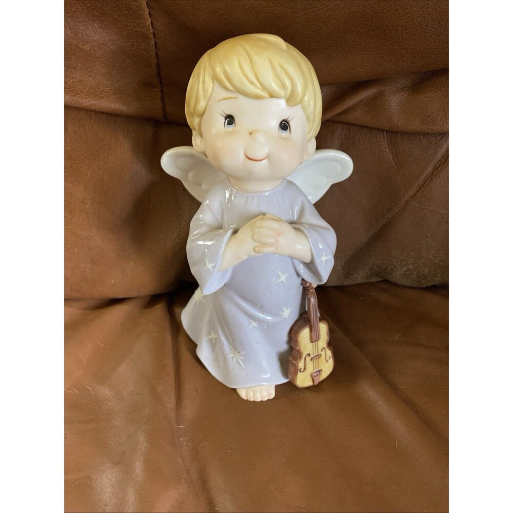 Vintage Ceramic Precious Moments Figurine Angel 8” Boy with violin